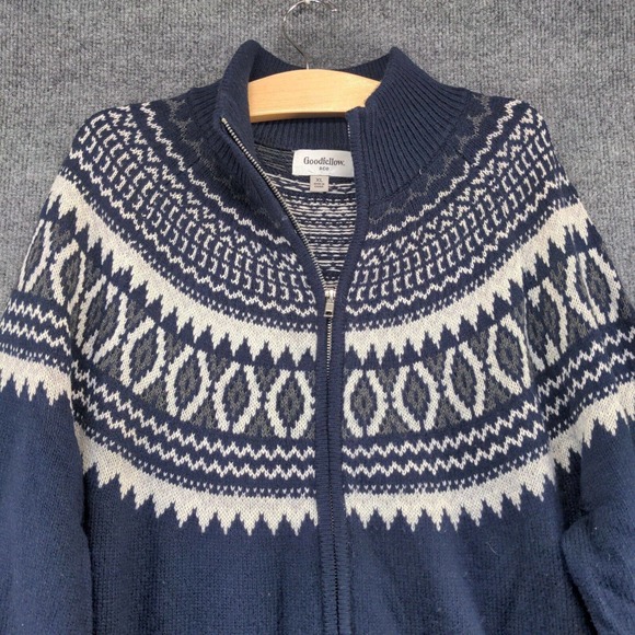 Goodfellow & Co. Men's Full Zip Knit Sweater Blue XL Fair Isle Cotton Blend - Picture 3 of 12